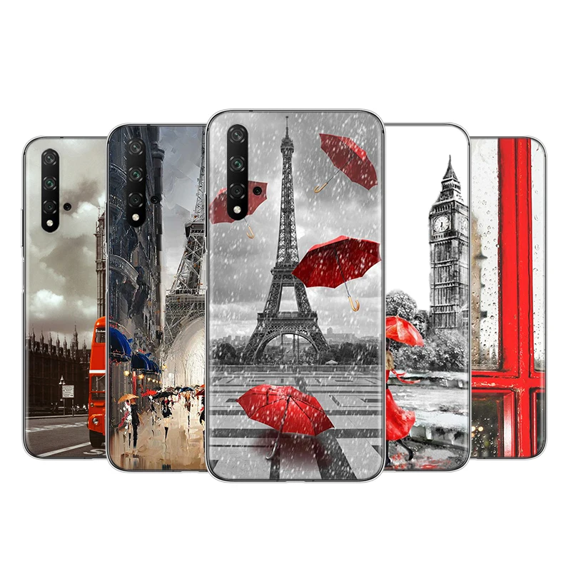 

Eiffel Tower London city Silicone Cover For Honor 9 10 X10 9A 9C 9S 9N 10i 10X 9X Lite Pro 5G Transparent Phone Case