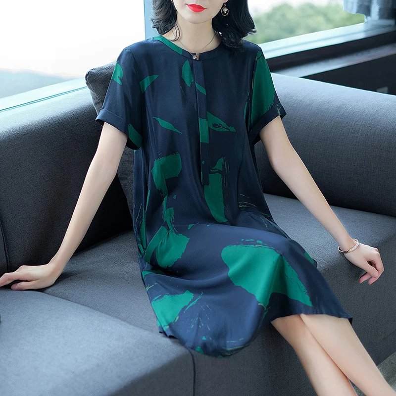 Летнее женское платье 2020 большого размера свободное шелковое миди Повседневное