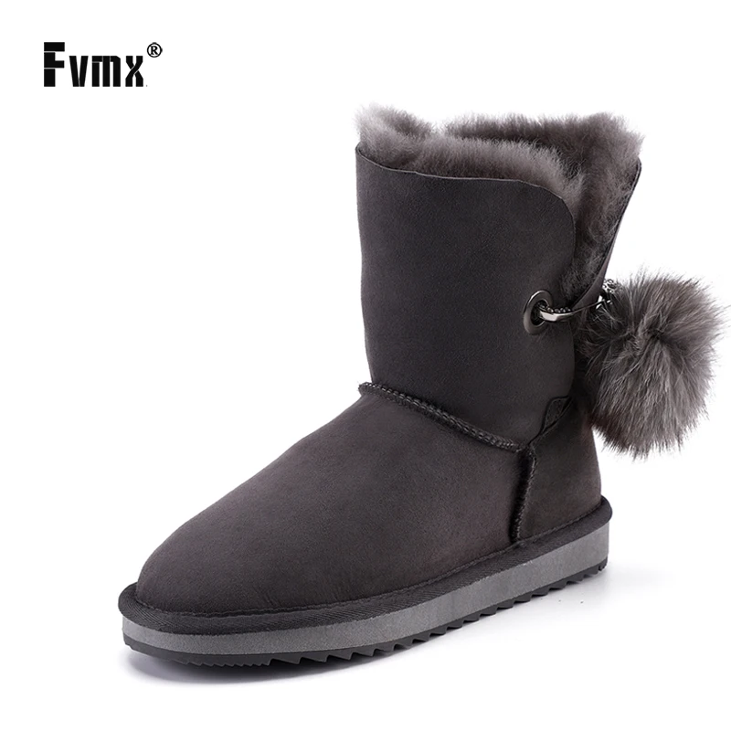Женские замшевые ботинки FVMX с помпоном и стразами зимняя обувь из овечьей кожи