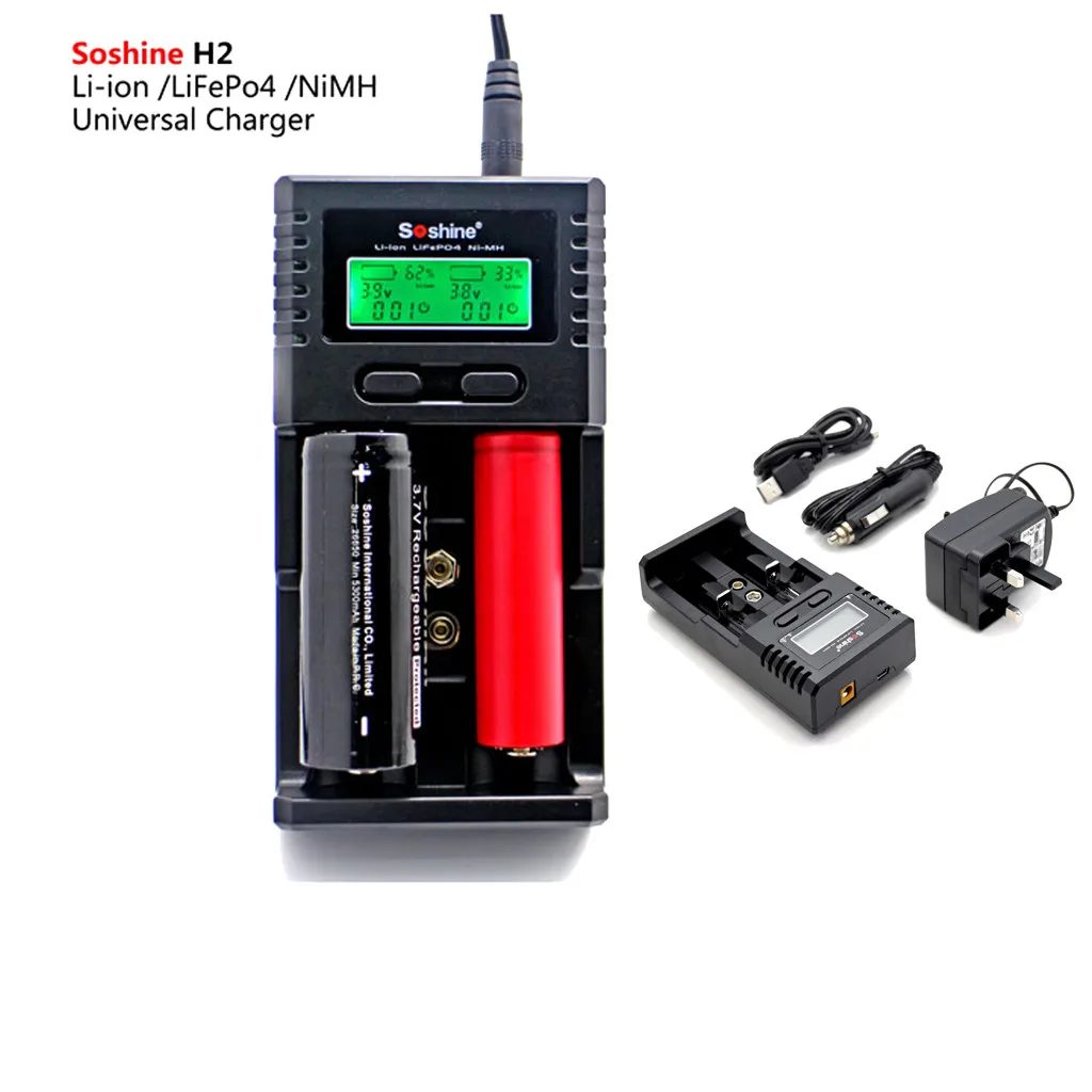 Универсальное зарядное устройство Soshine LCD для li ion/LiFePO4 26650 18650 9V NiMH C AA AAA