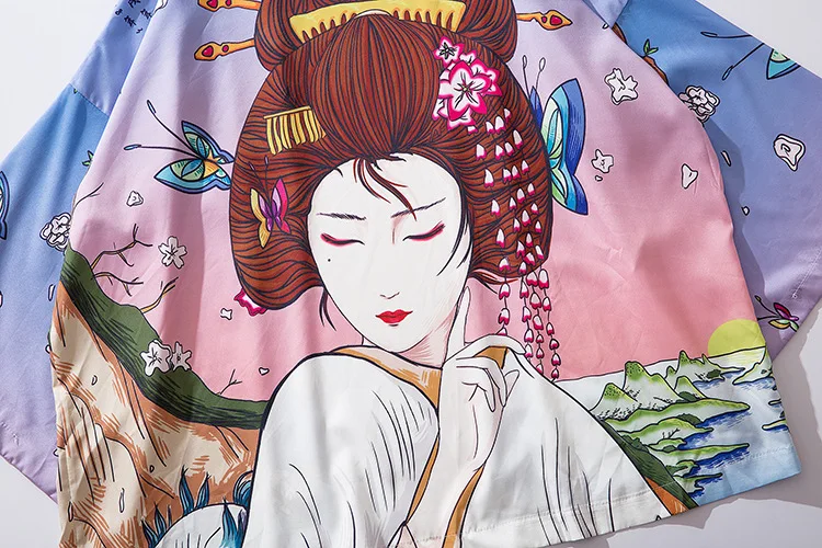 

Harajuku Japanese Kimono Summer beauty Print Loose Shirt Tops Casual Man Kimonos Coat Couple Yukata Kimonos