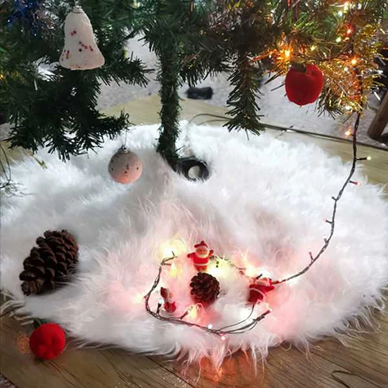 

3Pcs Christmas Stockings Fabric Santa Claus Sock & 1 Pcs White Carpet Christmas Tree Skirt Base Mat Cover
