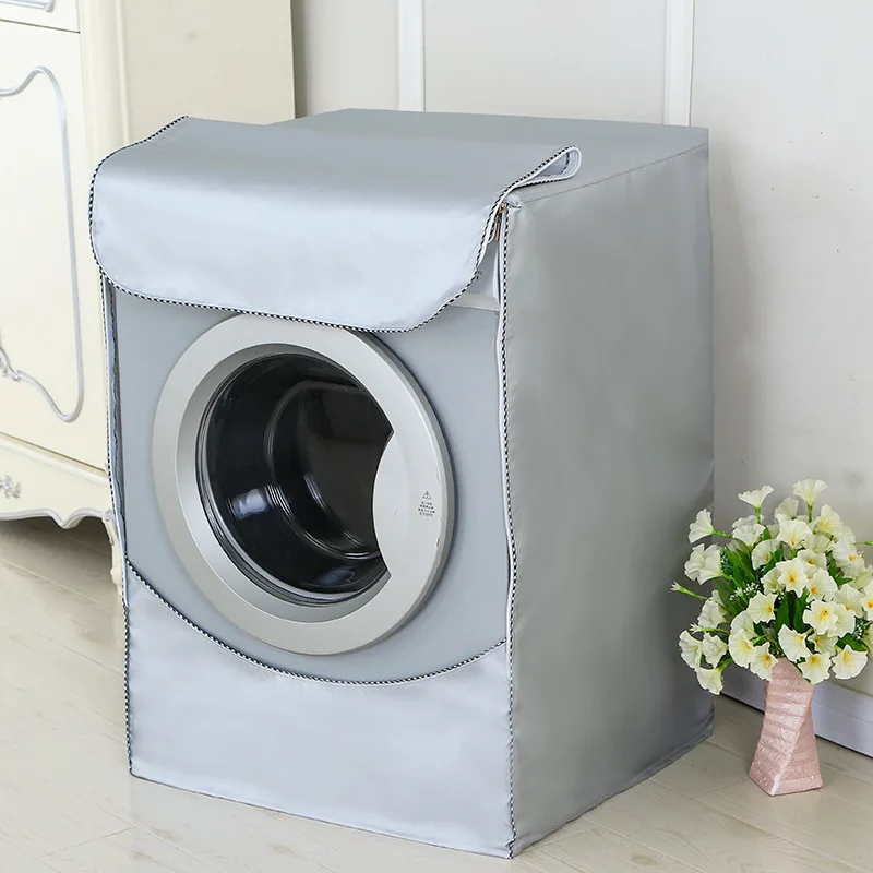 

Gray Laundry Dryer Cover Washing Machine Cover Polyester Fibre Sunscreen Laundry Silver Coating Waterproof Cover