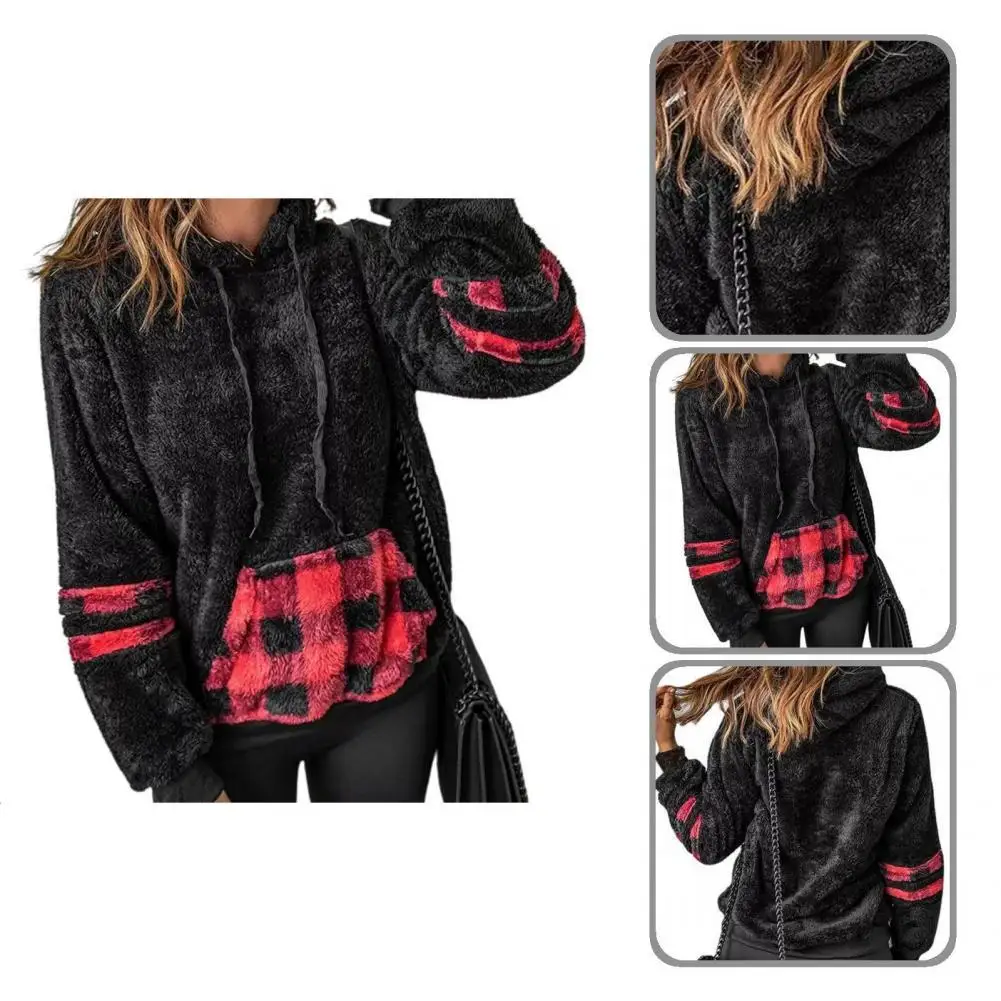 

Charming Drawstring Fluffy Hoodie Jumper Hoodie Top All-Match Cold Resistant