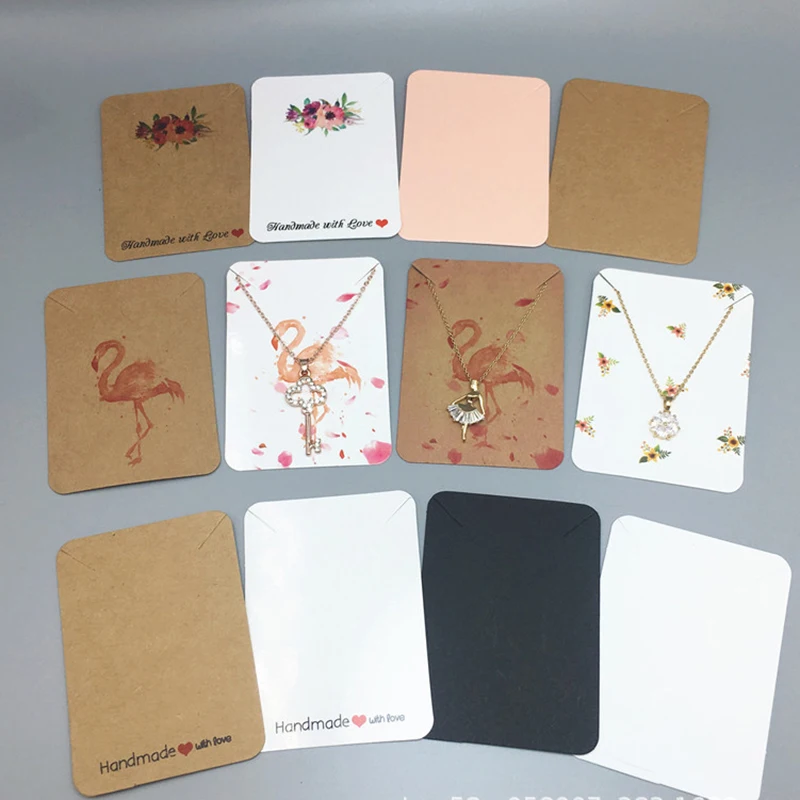

50Pcs 7.8x5.6cm Square Bracelets Necklaces Display Cards For DIY Jewelry Making Flower Flamingo Print Kraft Paper Hang Price Tag