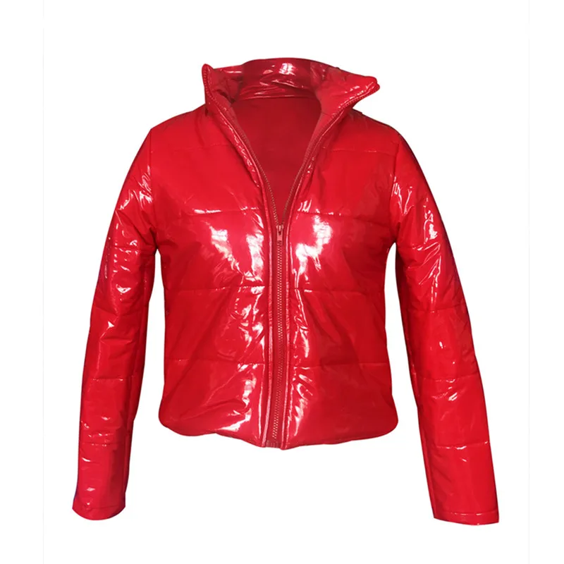 

Winter Patent Leather Bubble Coat Women Plus Size Red Zipper Waterproof Latex Puffer Jacket Woman Parkas 2020 D30-FB50