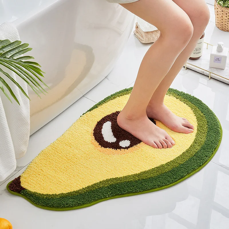cute cartoon avocado shape porch entrance floor mats home bathroom anti slip rugs flock soft water absorption bath shower mats free global shipping