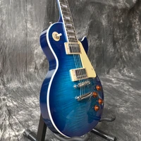 custom shopblue color tiger flame standard electric guitar mahogany body 6 stings guitarra rosewood fingerboard