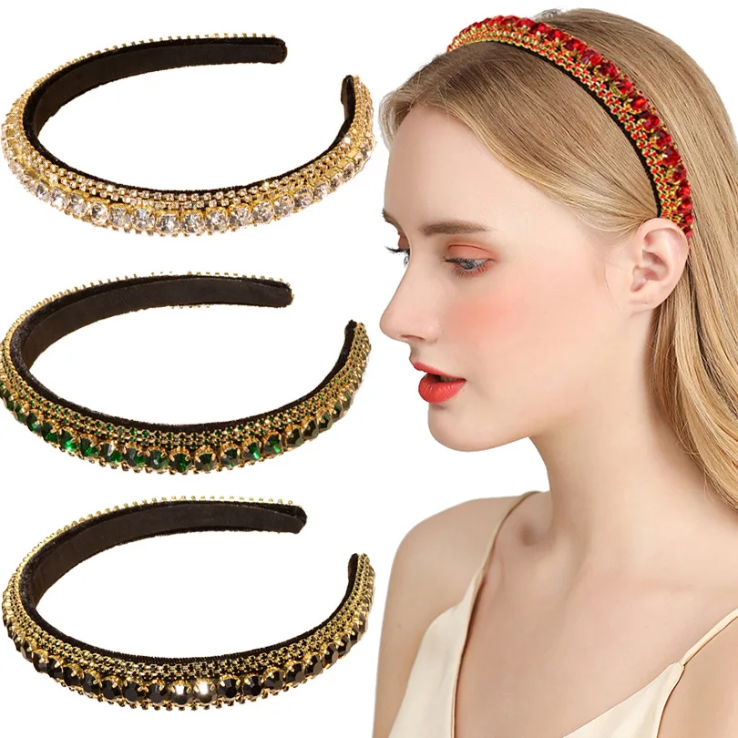 

Europe 6 Colors Full Rhinestone Ins Hairbands Women lLuxury Vintage Baroque Headband Court Headwear Hair Accessories Gifts 2021