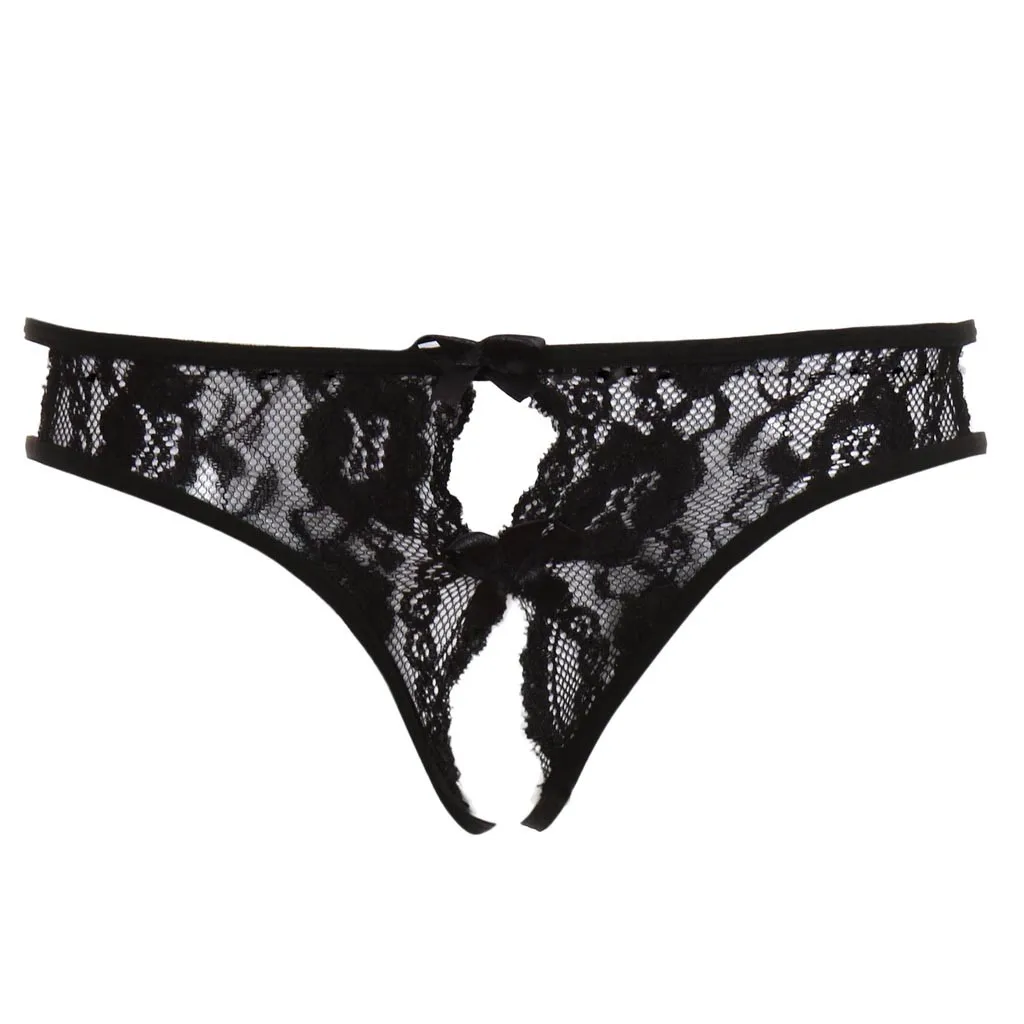 Сексуальное нижнее белье женские кружевные стринги с бантиком трусики