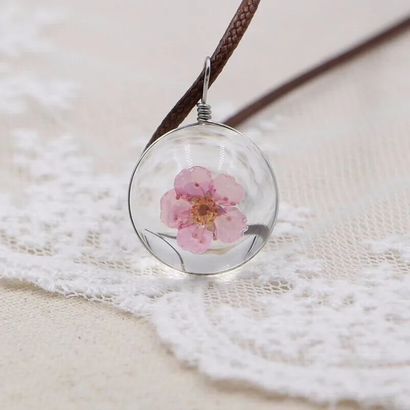 Четырехлистный Зеленый Клевер счастливое ожерелье сушеные цветы шар кулон