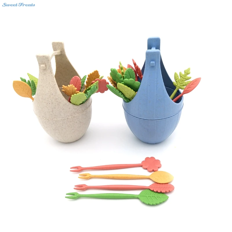 16 шт. набор зеленых биоразлагаемых вилок для фруктов и салатов | Дом сад