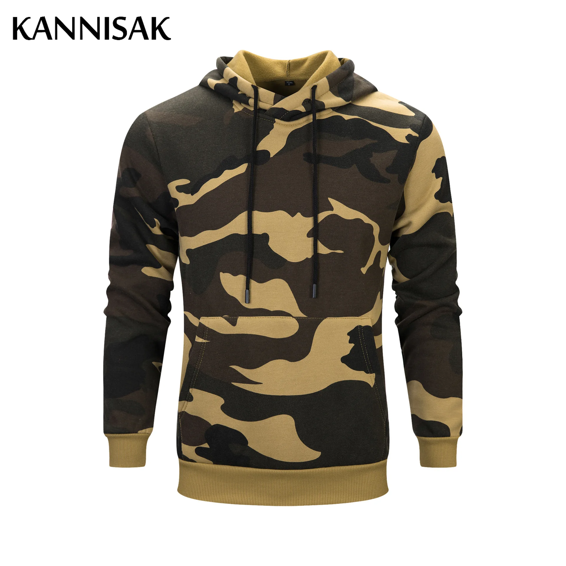 

KANNISAK Hoodies Men 2021 Autumn Winter Camouflage Long Sleeve Pullovers Casual Hooded Hoodie Male High Street Fleece Outerwear