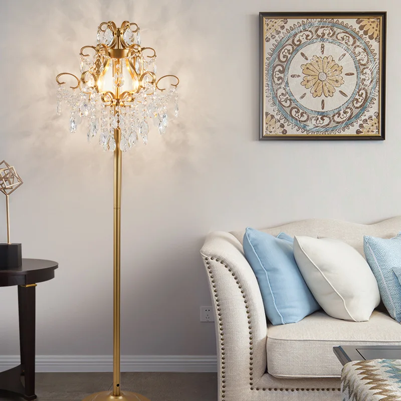 European style retro luxury LED crystal iron table lamp floor for living room study bedroom decoration lighting | Лампы и освещение