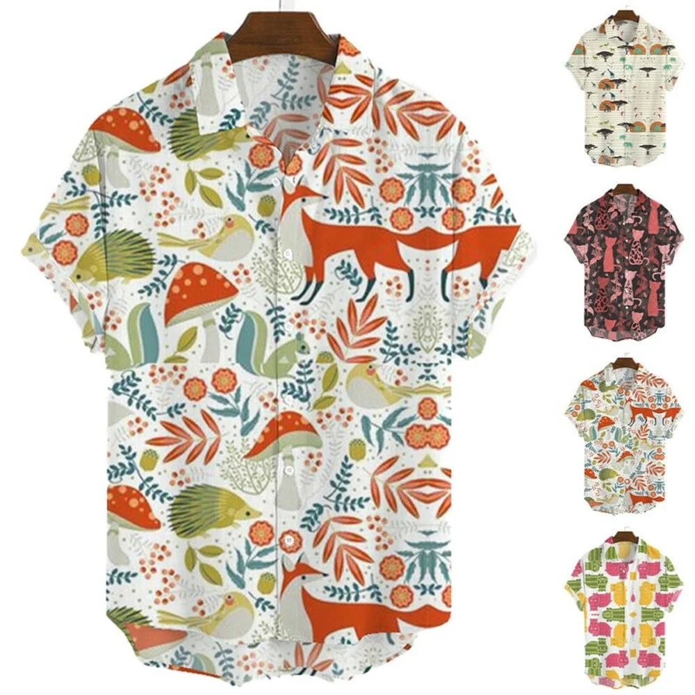 

Mens Summer Holiday Short Sleeve Shirt Baggy Printed Casual Tops Beach Blouse