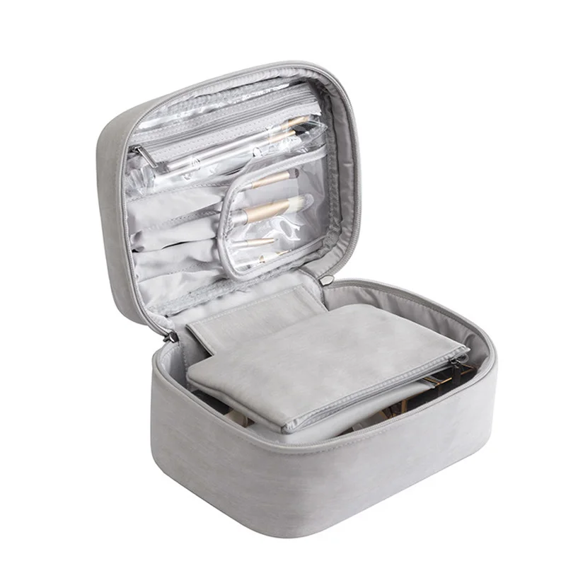 

New PU Waterproof Makeup Bags Handle Cosmetic Bag Large Capacity Travel Organizer Cosmetic Storage Bag Women Mult Make Up Box
