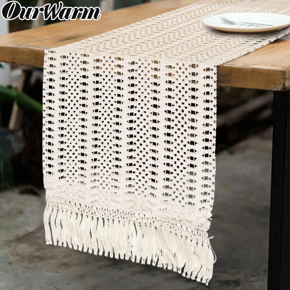 OurWarm хлопковый настольный бегун 12*108 дюймов с натуральным бежевым кружевом