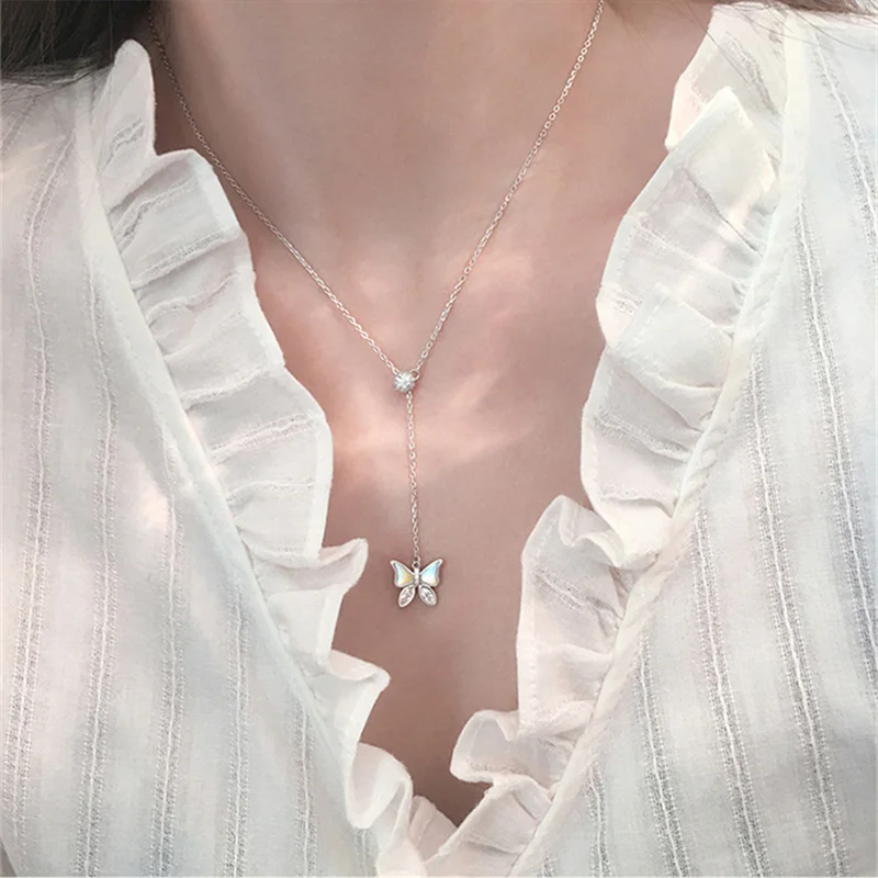 Ожерелье с кулоном в виде бабочки из циркона изысканной ракушкой для девочек