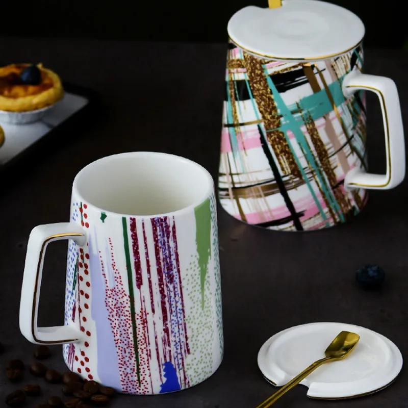 Керамическая кофейная кружка с крышкой и ложкой ручной работы Современная