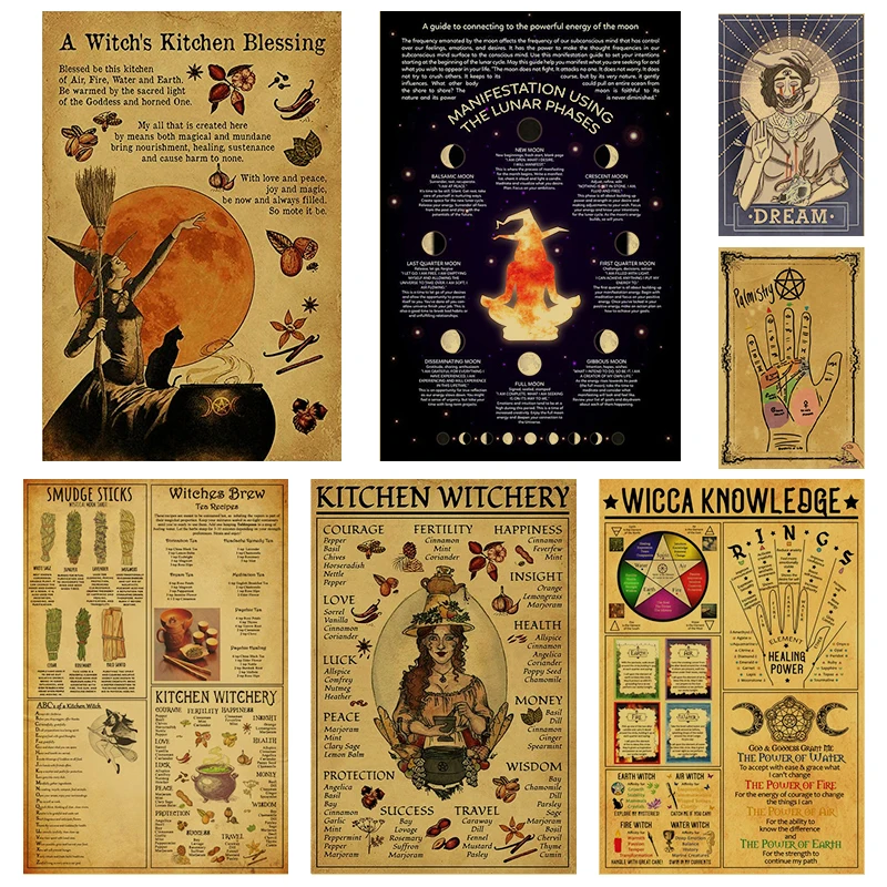 

Постер из крафт-бумаги «ведьма» в скандинавском стиле