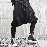 mens new hair stylist singer stage style classic dark hanging crotch stitching japanese loose fitting casual pants
