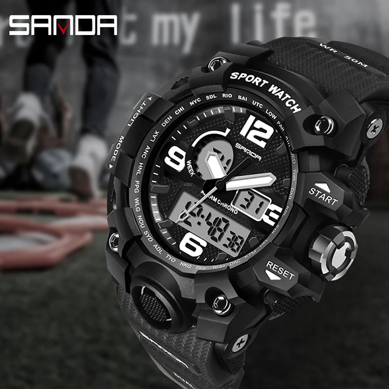 Цифровые спортивные часы Sanda водонепроницаемые ударные цветные деловые мужские
