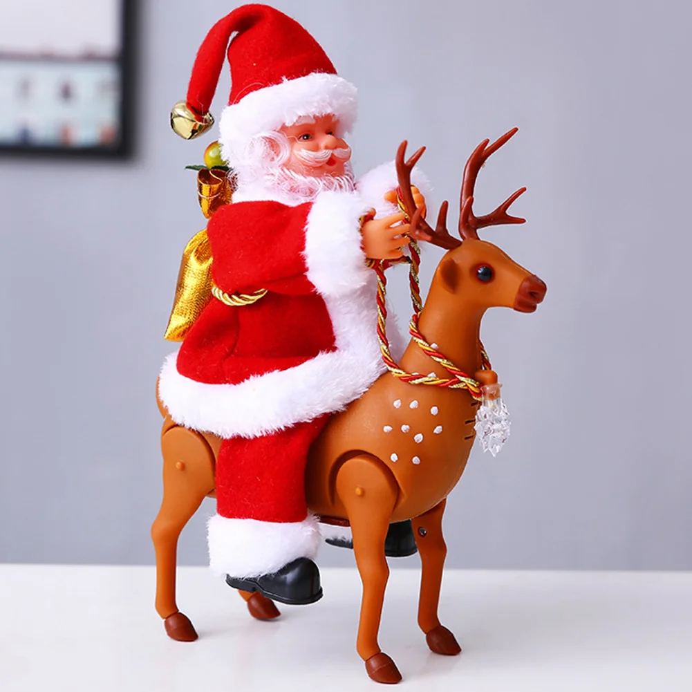 

Christmas Electric Santa Riding Deer Singing Dancing Xmas Party Layout Props Holiday Gifts for Children New Year Party