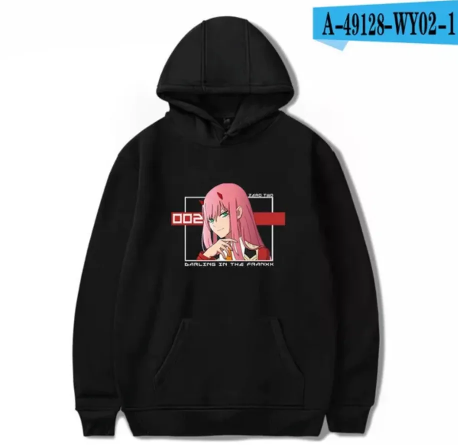 

Толстовка Zero Two с капюшоном для женщин, Свободный свитшот с милым мультяшным принтом в стиле Харадзюку, уличная одежда, модные худи для мужчи...