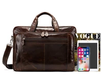 Vintage genuine leather large-capacity mens briefcase business oil wax cowhide handbag travel laptop shoulder messenger bag