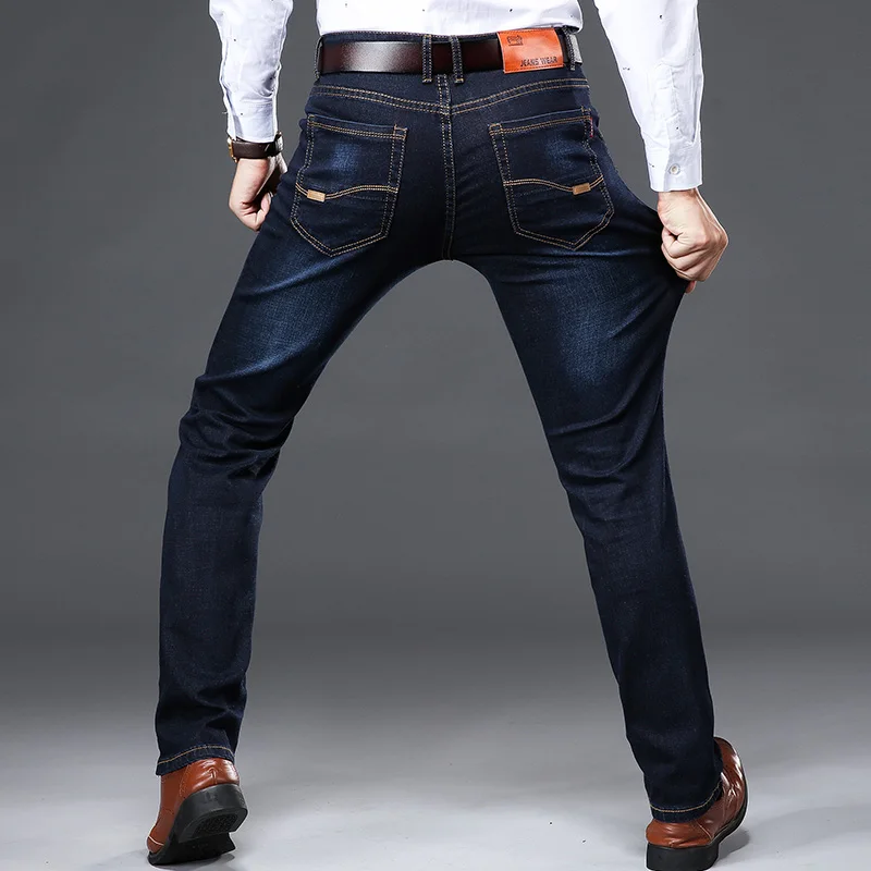 

1628 Classic men's plus size jeans Fashion business casual elastic force Slim fit black blue Brand trousers