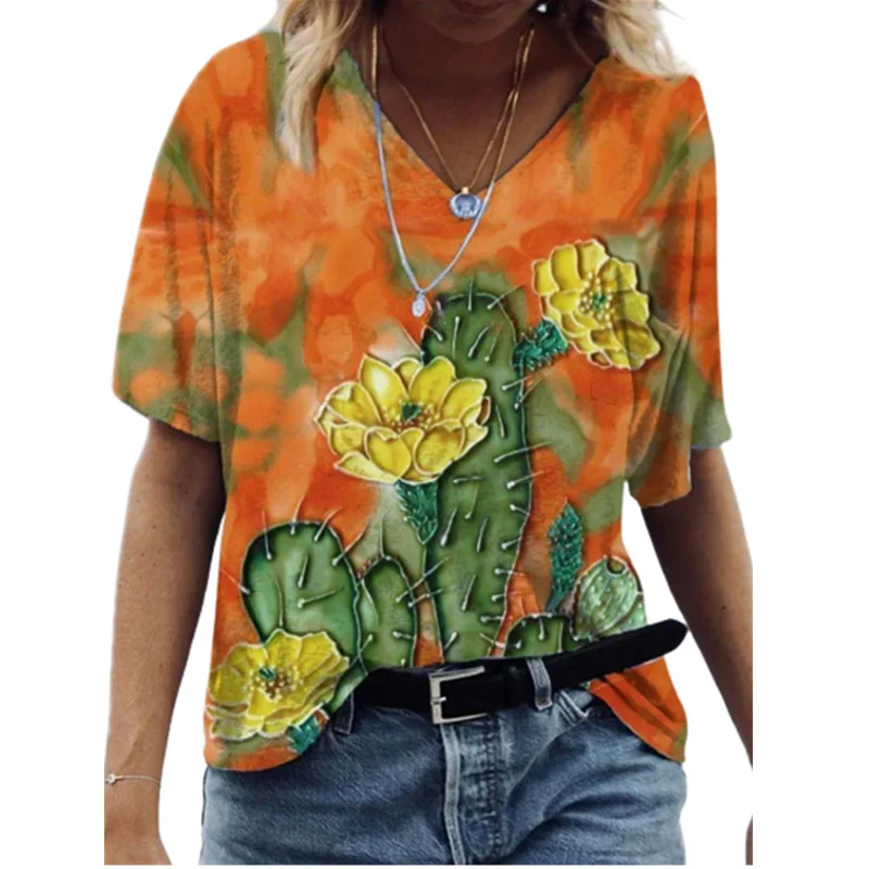 Футболка женская летняя с коротким рукавом повседневный топ абстрактным принтом