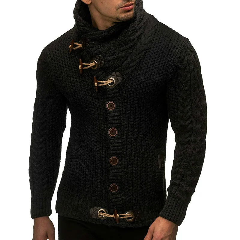 

Sweater Cardigan Men Male Brand Casual Slim Sweaters Men Horns Buckle Thick Hedging Turtleneck Men'S Sweater XXL