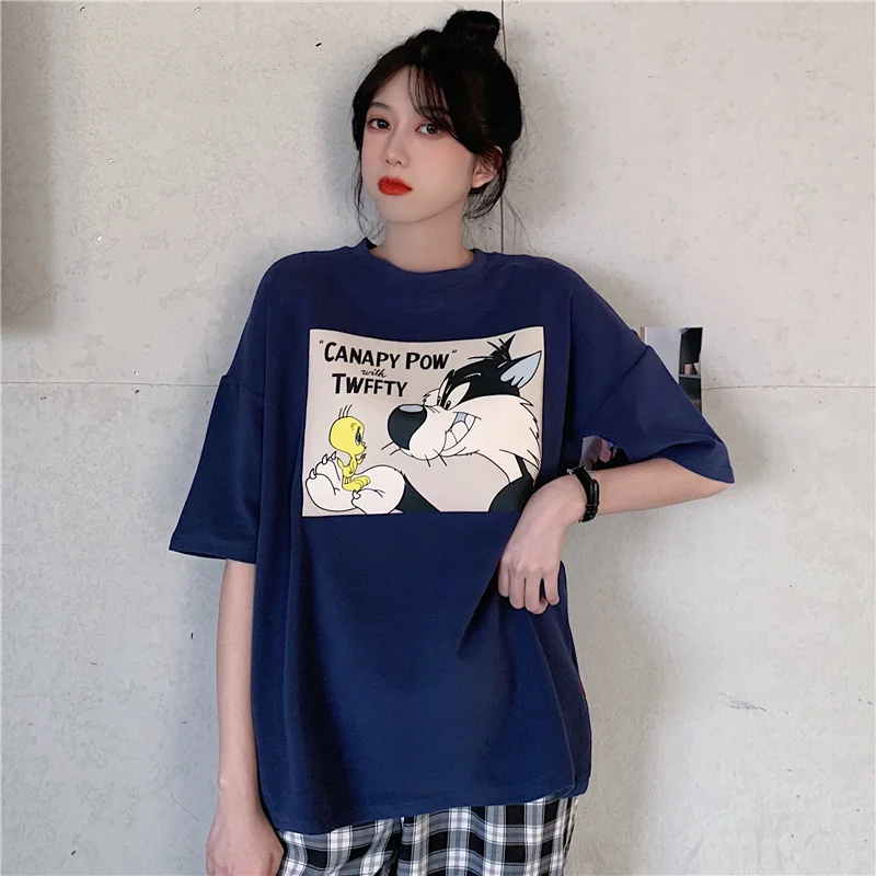 

Hong Kong Style Trendy Brand American Retro Short Sleeve T-shirt Female 2021 Loose Korean-style Ins Harajuku Style BF Short