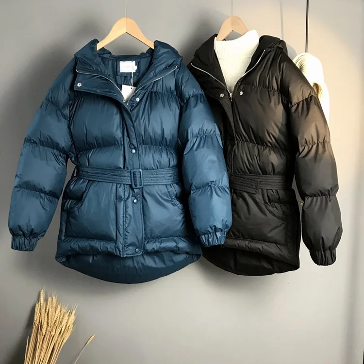 Женская куртка с капюшоном BUENOS теплая парка поясом из хлопка в Корейском