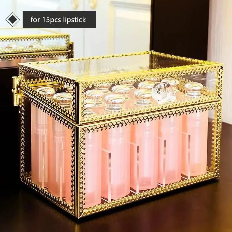 15/18 акриловый прозрачный золотой край роскошный органайзер для макияжа Губная