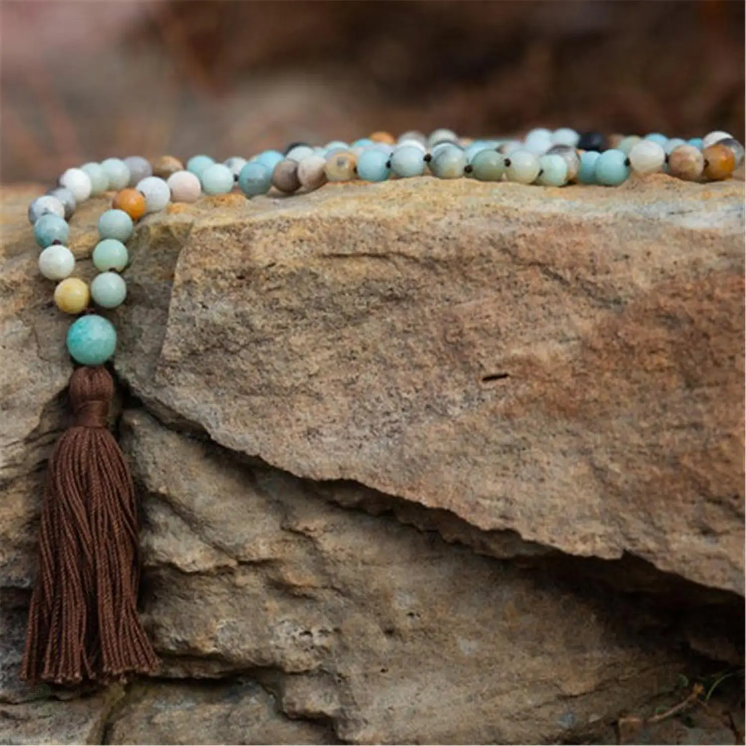 8 мм Амазонит 108 бусин ручная работа кисточкой ожерелье молитва браслет чакра