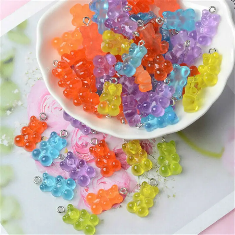 

Cute Gummy Bear Pendant Necklace DIY Handmade Gummy Charms Chain Necklace for Women Girls