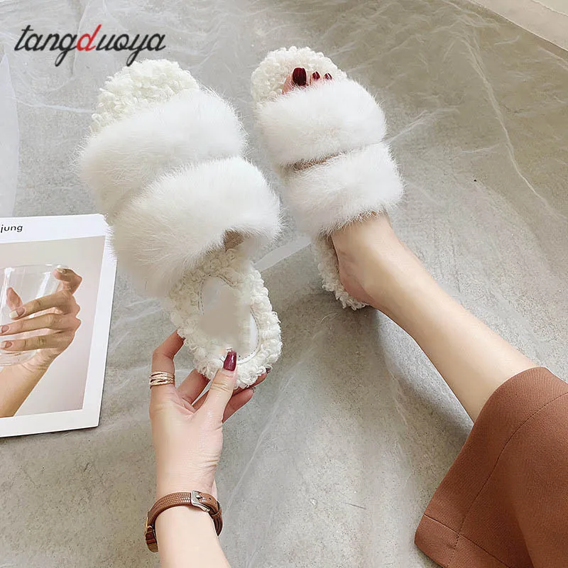 Домашние пушистые женские шлепанцы женская пушистая плюшевая обувь Вьетнамки