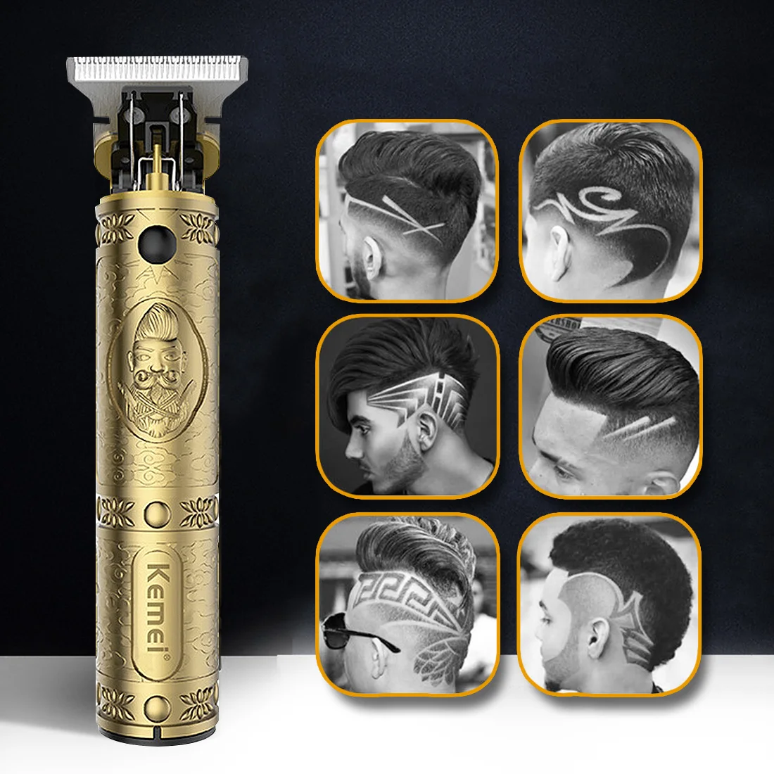 Retro Bronze Hair Cutter Man Beard Shaver Professional Clipper Male Electric Trimmer Hollow Carved Design USB Charge | Дом и сад