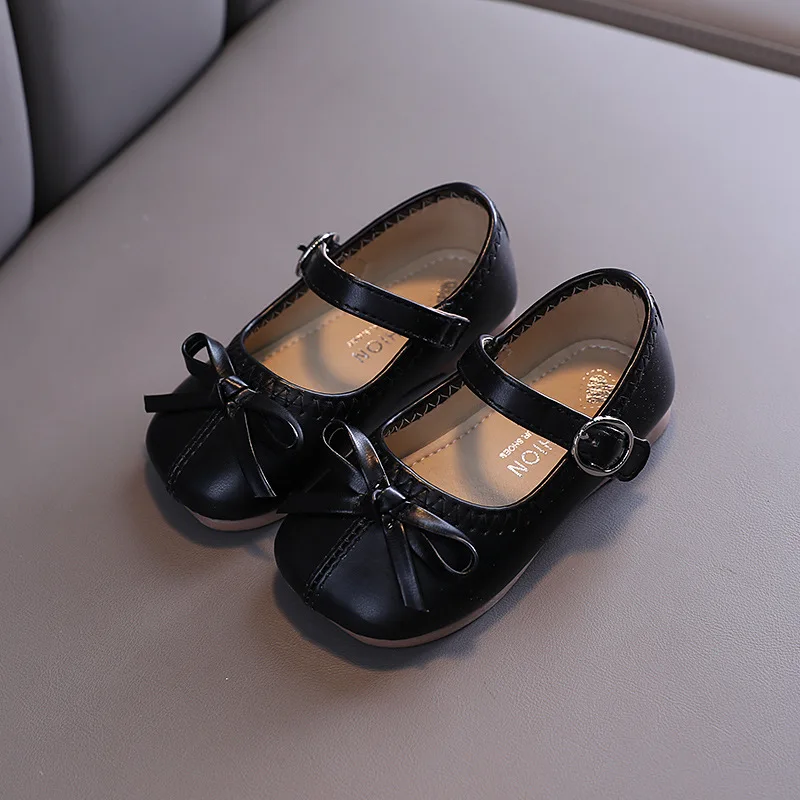 

Toddler girls leather shoes children's flat shoes soft sole and comfortable bow sweet and cute princess 21-30 new shoes