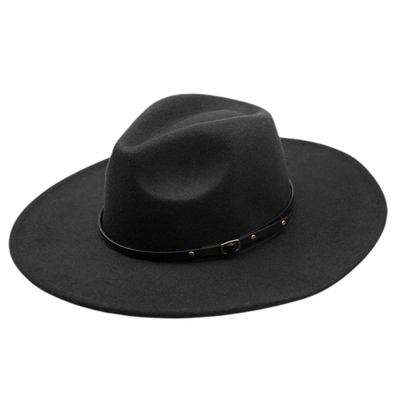 

9.5cm wide-brimmed big-brimmed hat for men women autumn and winter fashion retro belt big-brimmed jazz hat felt hat