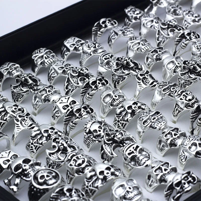 25 Pcs/lot Skull Rings for Men Women Wholesale Rings Punk Skeleton Gothic Alloy Rings Style Jewelry images - 6