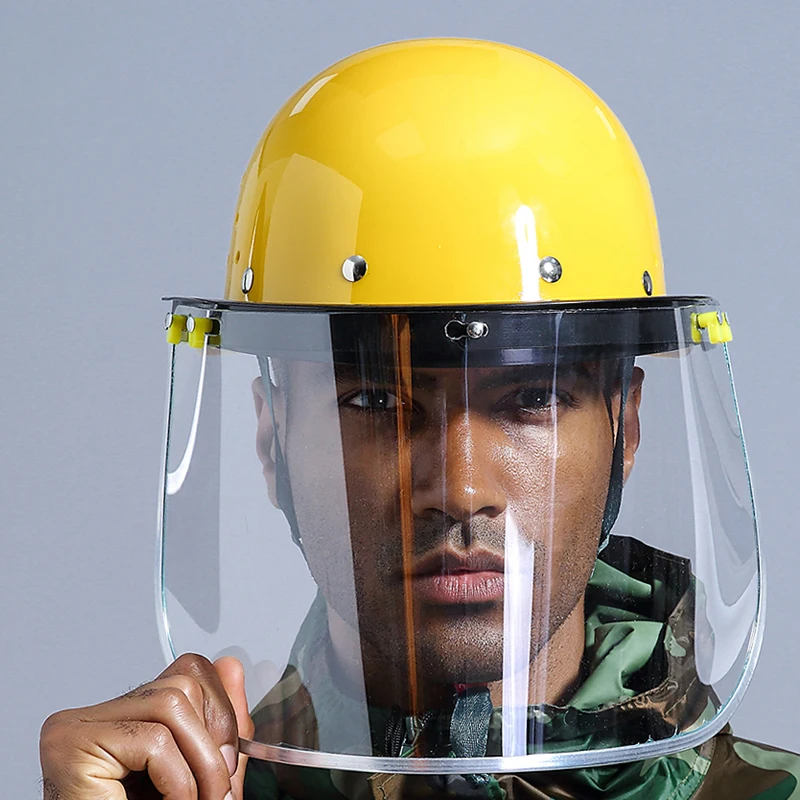 

safety helmet with transparent protective visor welded polished work anti dust splash face shield hard hat impact-resistant