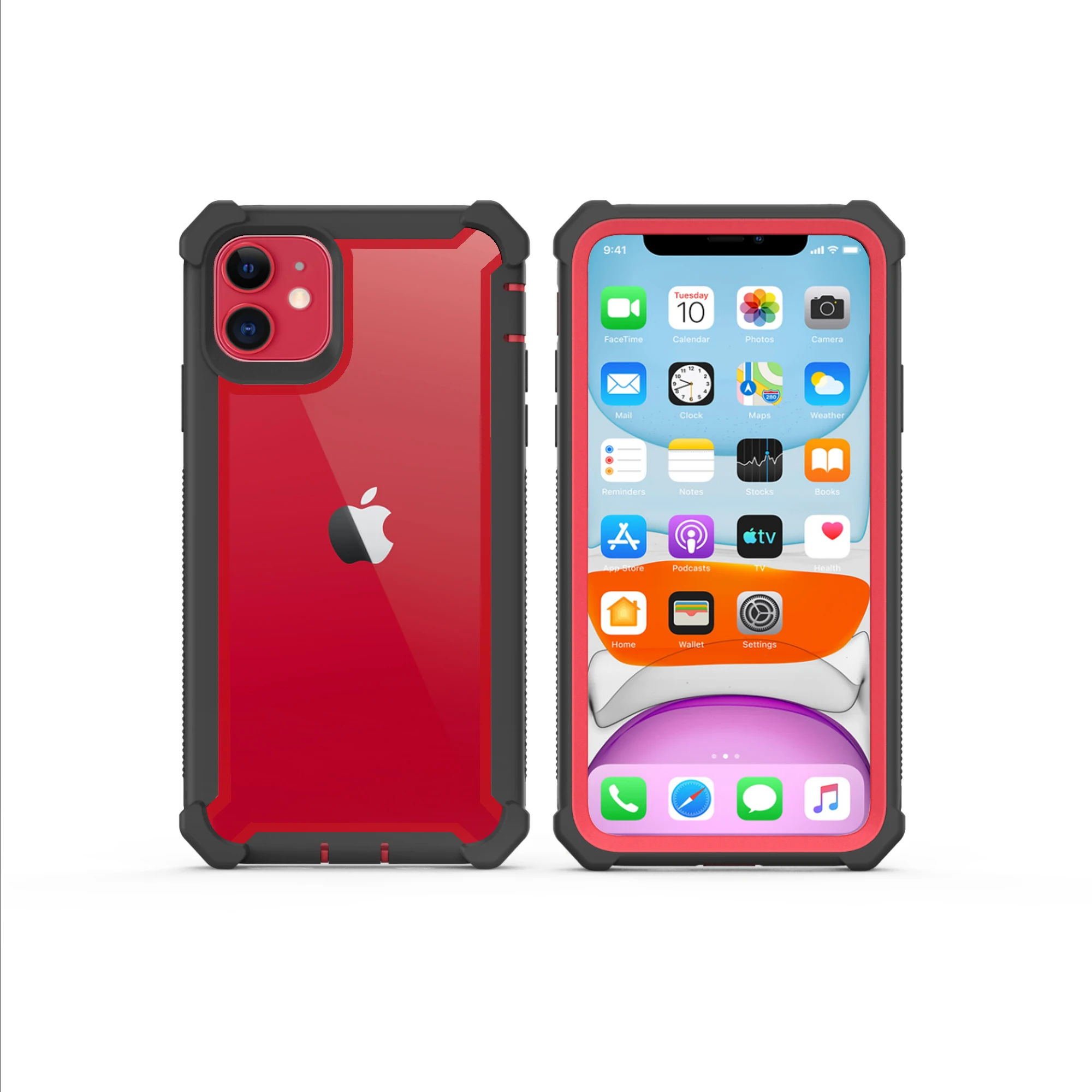 Чехол для iPhone 11 Pro XS Max XR 6 6S 7 8 Plus, усиленная защита, противоударный чехол из ПК+ ТПУ,, закаленное стекло - Цвет: red  black