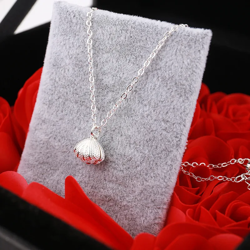 

FUN-BEAUTY S925 Sterling Silver Female Necklace Pearl Shell Pendant Necklace Simple and Fresh Literary Clavicle Chain