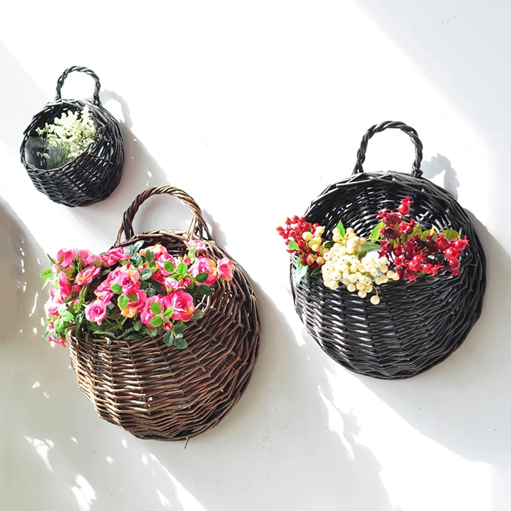 

Цветочные корзины, домашнее хранение, складная натуральная зернистая кастрюля, садовая Цветочная ваза, подвесная плетеная корзина