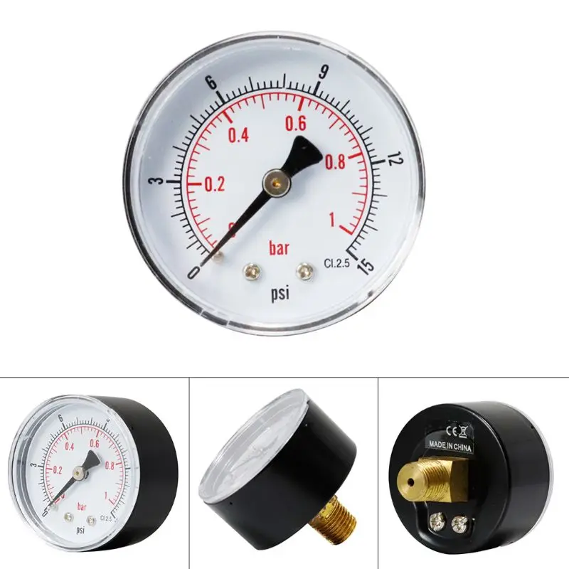Манометр 52 мм циферблат 1/8 дюйма BSPT горизонтальный 0/15 30 60 100160300 PSI &amp Bar лидер