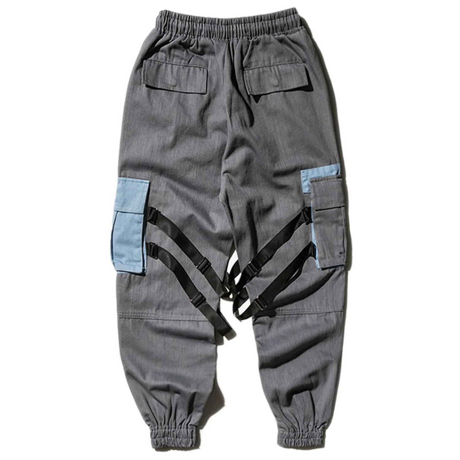 

Patchwork Big Pockets Ribbons Cargo Pants Mens 2021 Fashion Harajuku Casual Joggers Male Track Trousers Streetwear