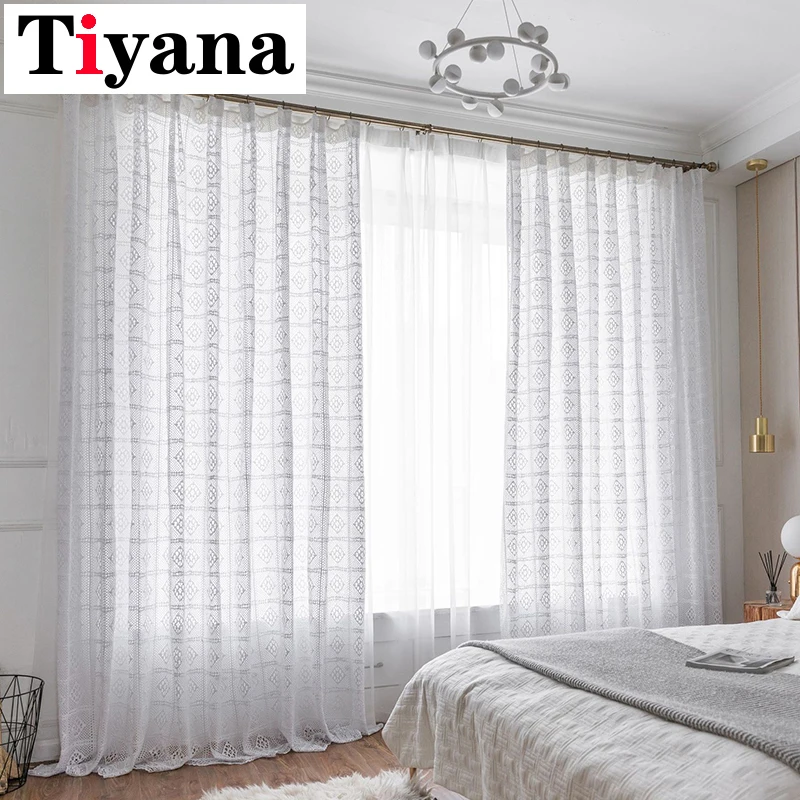 Tiyana белые кружевные вязаные шторы для гостиной хлопковые полые прозрачные