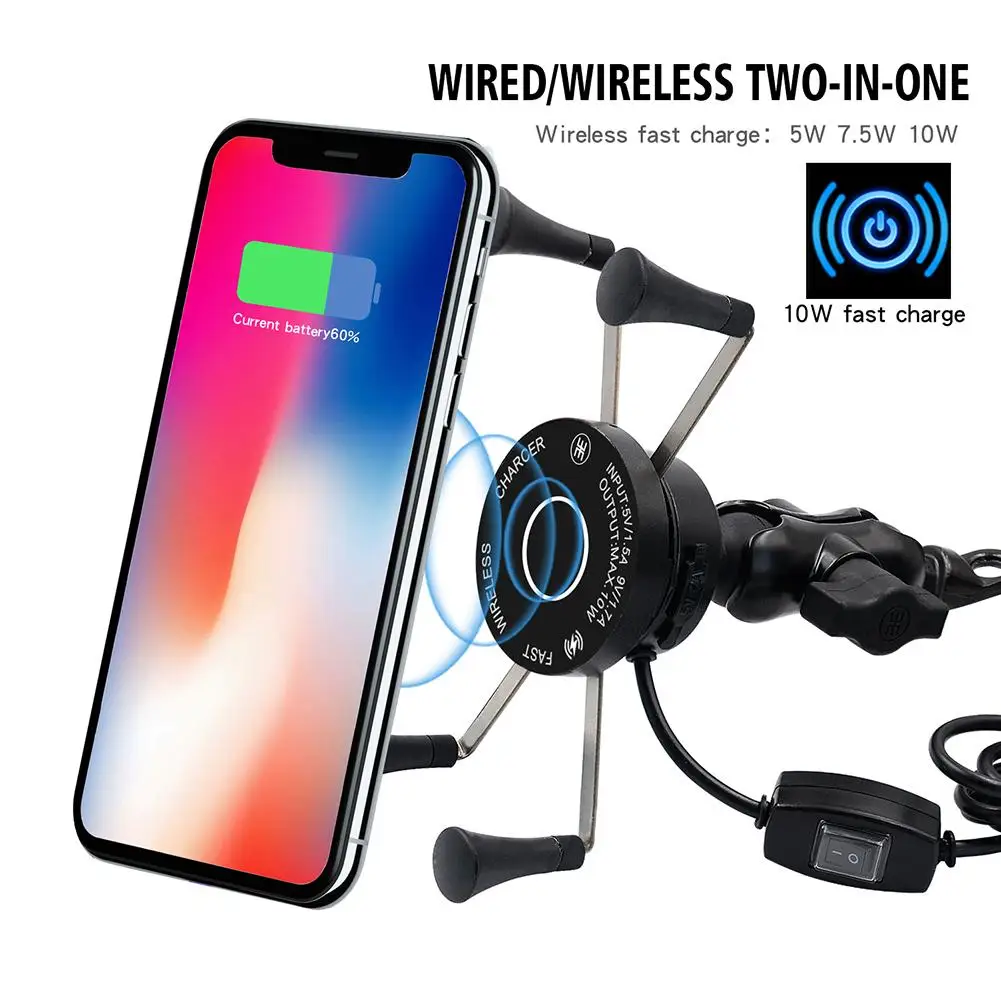 

Handlebar Rail Mount Universal Cell Phone Holder Fast Charging Wireless Motorcycle Phone Holder Wireless 2 In 1 Charger